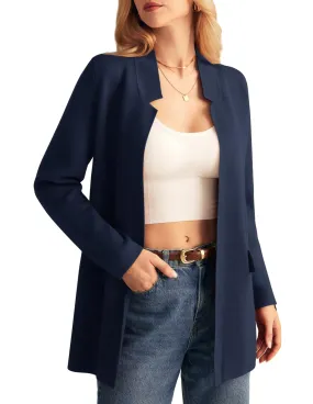 Women 2024 Long Sleeve Knit Cardigan Sweater Coat Open Front Sweater Blazer Lightweight Coatigan Jackets Navy XL